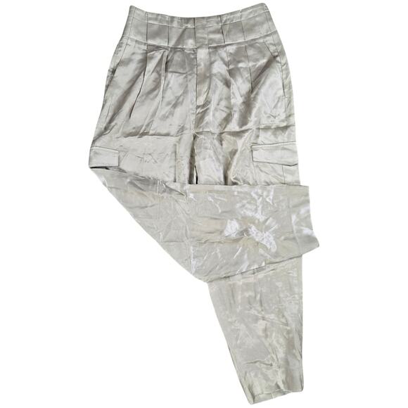 Banana Republic Gold Shiny High Waisted Satin Shiny Cargo Cropped Pants Size 4 - Picture 1 of 10
